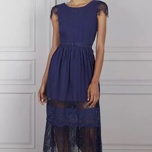 Senlis New Without Tags Navy Blue Eyelash Lace Eyelet Cap Sleeve Romantic Dress